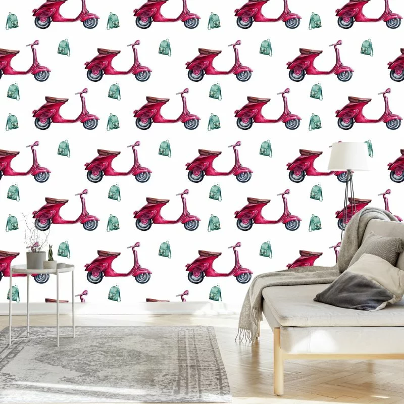 Tapeta Retro Skutery Malowane Akwarelą - obrazek 1