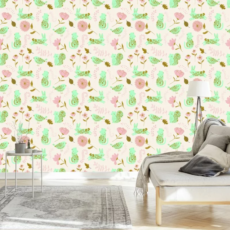 Tapeta Dla Dzieci - Kolorowe Zwierzęta W Ogrodzie - obrazek 1