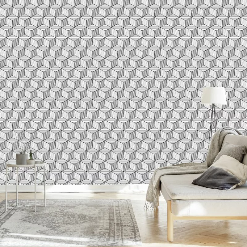 Tapeta Geometryczna-Czarno-Białe Sześciany - obrazek 1