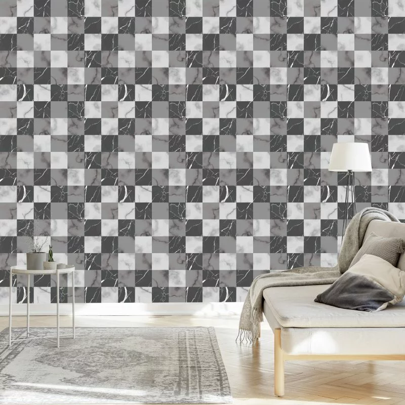 Tapeta Modernistyczna Szara Krata Na Wzór Marmuru - obrazek 1