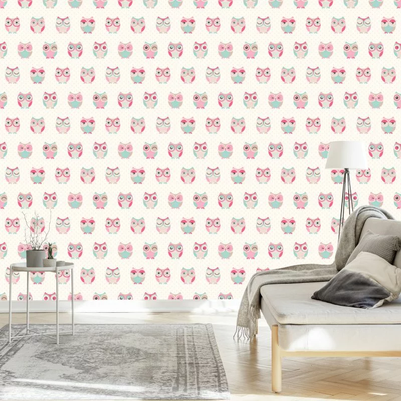 Tapeta Dla Dzieci - Kolorowe Sowy - obrazek 1