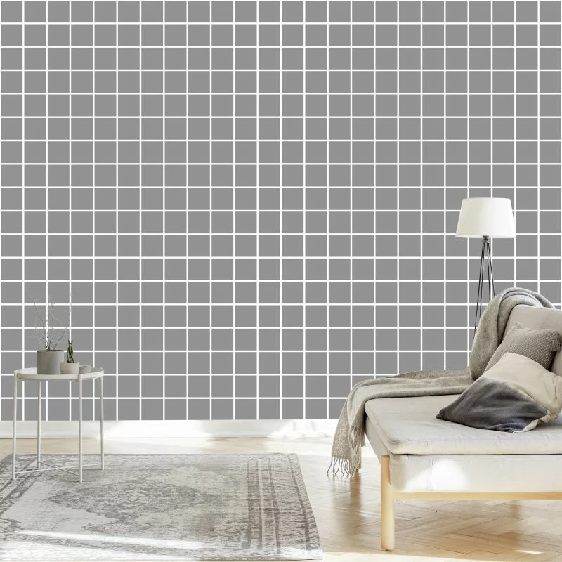 Tapeta Nowoczesna Minimalistyczna Szaro - Biała Krata - obrazek 1