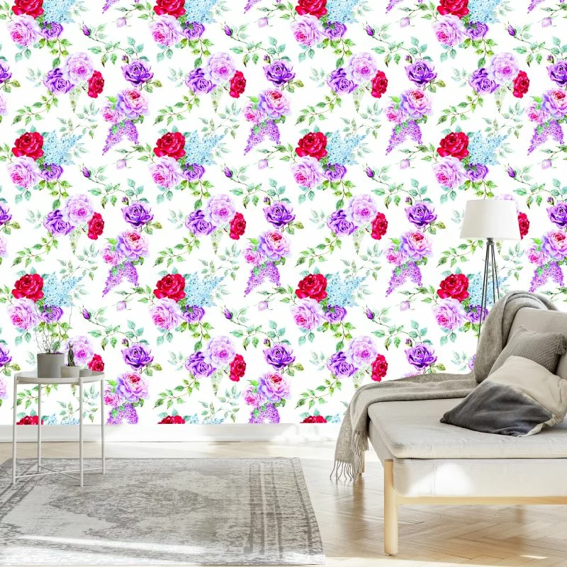 Tapeta Kolorowe Róże - Akwarela Vintage - obrazek 1