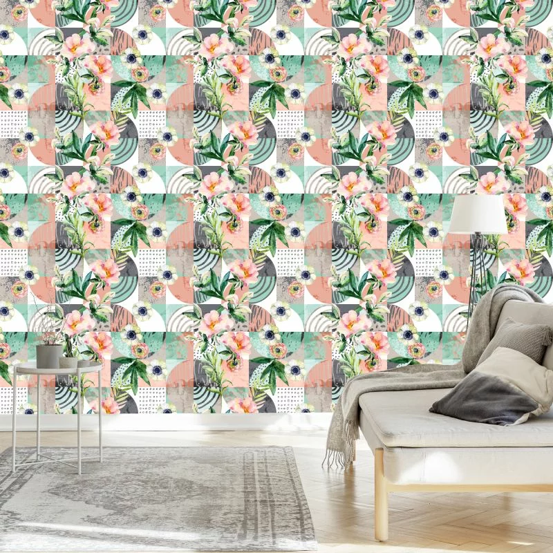 Tapeta Modernistyczny Kwiatowy Patchwork - obrazek 1