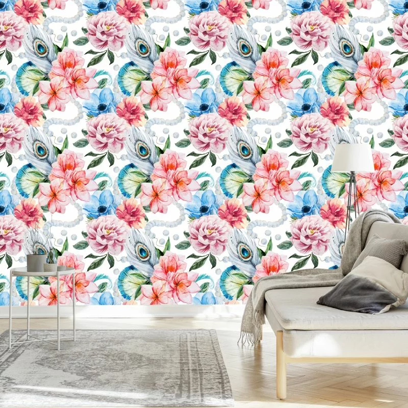 Tapeta Kwiaty, Pawie Pióra I Perły - obrazek 1