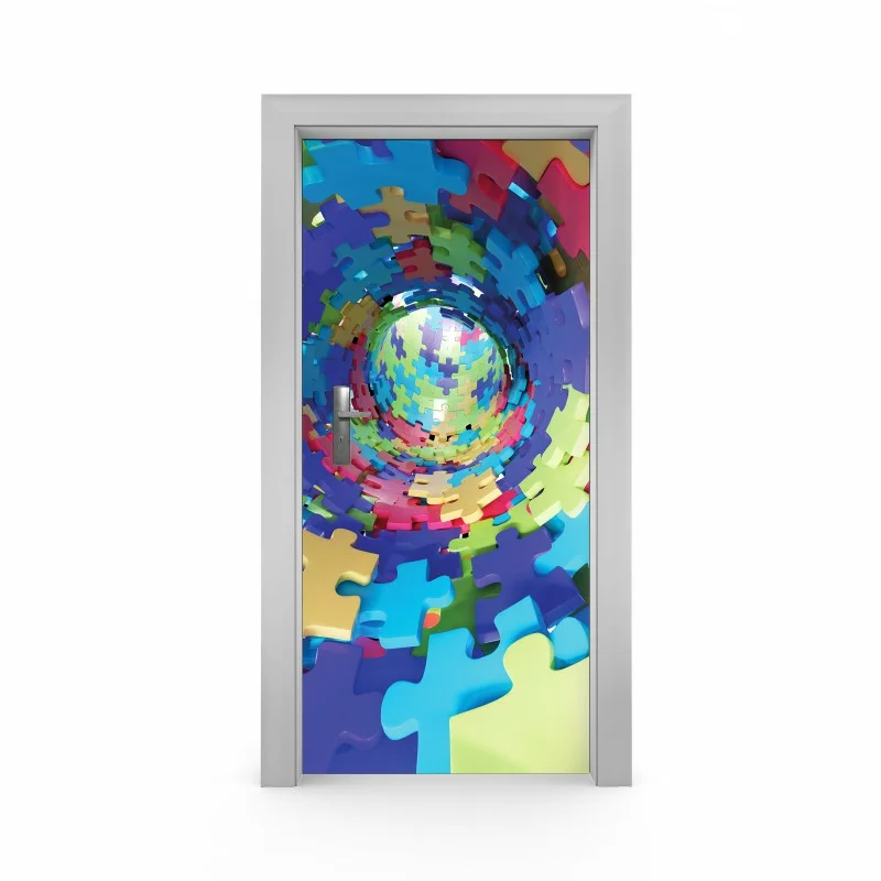 Naklejka na drzwi - kolorowe puzzle - obrazek 1