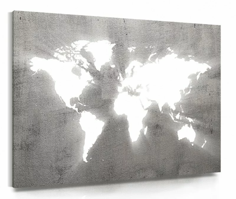 Obraz na płótnie - biała mapa świata - obrazek 1