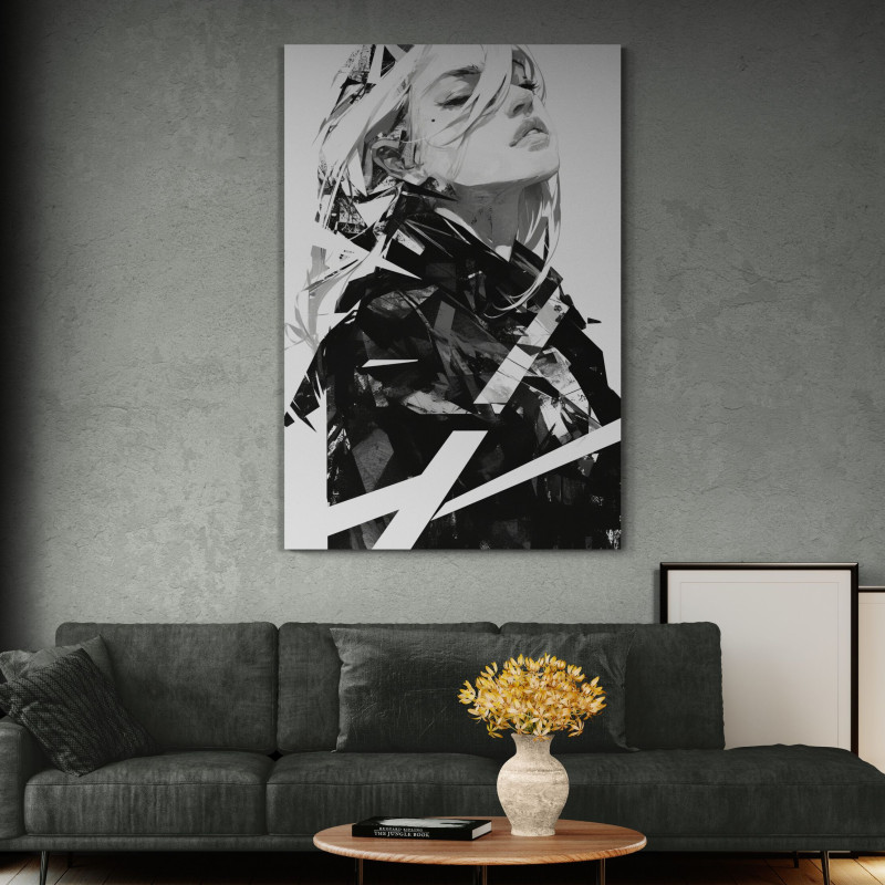 Abstrakcyjny portret kobiety w czerni i bieli &ndash; nowoczesny obraz na ścianę