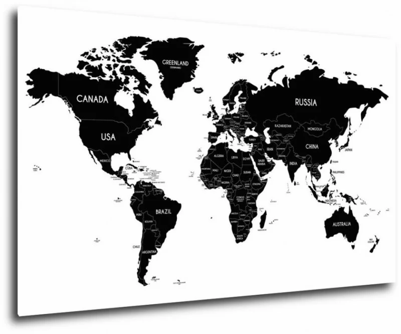 Obraz mapa świata czarno-biała - obrazek 1