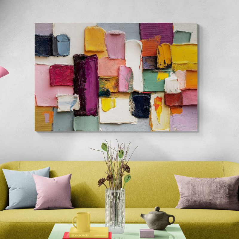 Abstrakcyjny obraz: grube plamy farby, żywa faktura i nowoczesna kompozycja