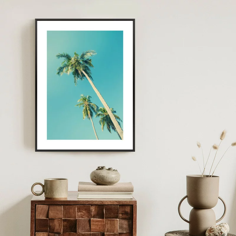 Plakat w ramie - tropikalne tło z palmami w świetle słońca - obrazek 1