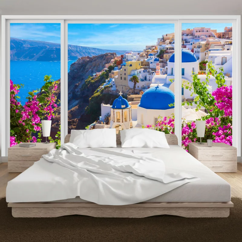 Fototapeta 3D Santorini za oknem