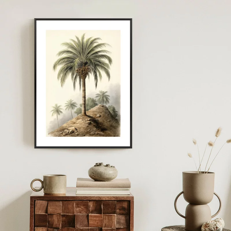Plakat w ramie - botaniczna palma na pustynnym krajobrazie - obrazek 1