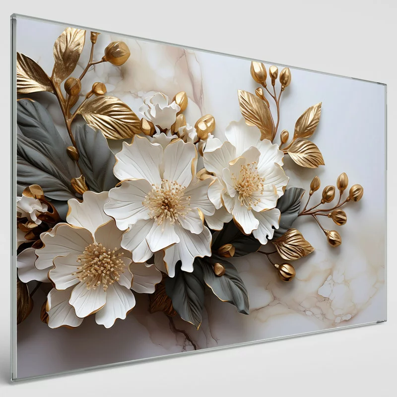 Obraz na szkle - 3D złote kwiaty - obrazek 1