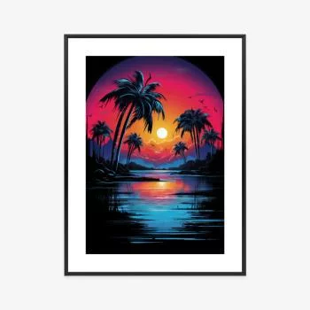 Plakat w ramie - zachód słońca i palmy - obrazek 3