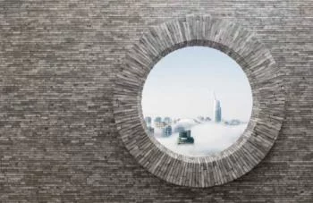 Fototapeta 3D - okrągłe okno z kamienia