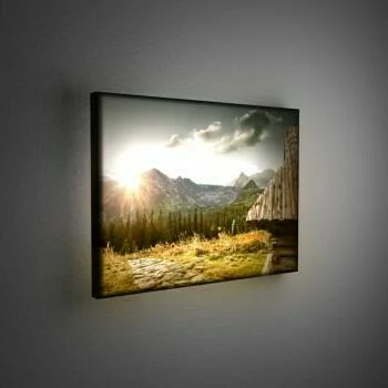 Obraz podświetlany LED - słońce nad górami