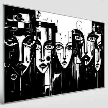 Obraz na szkle czarno-biały - abstrakcja, twarze