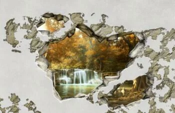 Fototapeta 3D - wodospad za ścianą