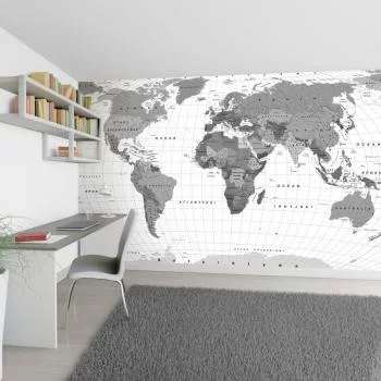Fototapeta - mapa świata po polsku odcienie szarości
