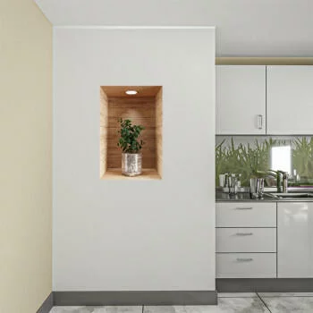 Naklejka na ścianę 3D do kuchni - kwiat w drewnianej wnęce XXXII