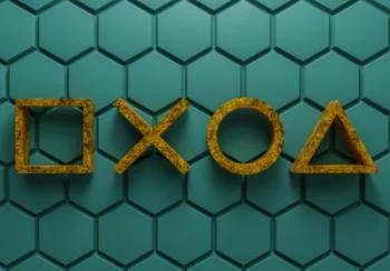 Fototapeta 3D - złote symbole i zielone hexagony