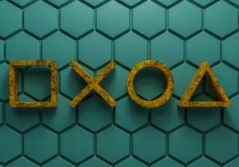 Fototapeta 3D - złote symbole i zielone hexagony - obrazek 2