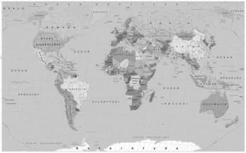 Szara fototapeta mapa świata po polsku (państwa, stolice) - obrazek 2