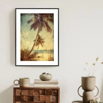 Plakat w ramie - palmy na bezludnej wyspie vintage