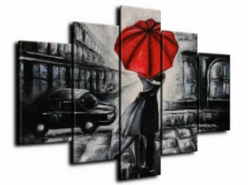 Obraz ręcznie malowany - zakochani pod czerwonym parasolem