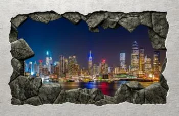 Fototapeta 3D - miasto za kamienną ścianą