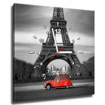 Obraz kwadratowy z zegarem - czerwone auto