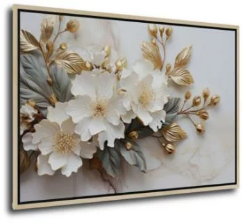 Obraz w naturalnej ramie American Box - złote kwiaty - obrazek 2