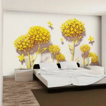 Fototapeta 3D do sypialni - żółta kwiecista łąka