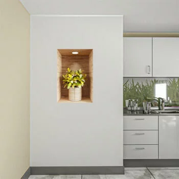 Naklejka na ścianę 3D do kuchni - kwiat w drewnianej wnęce XXIV