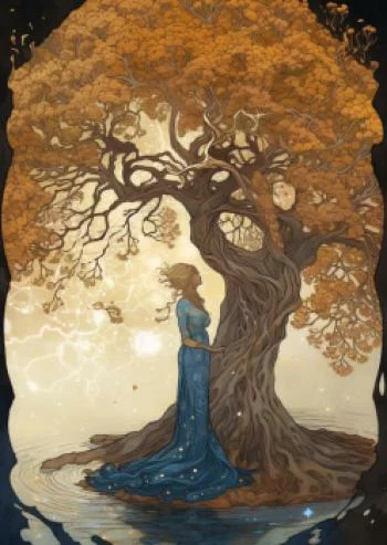 Plakat w ramie - kobieta przy rozgałęzionym drzewie - obrazek 2
