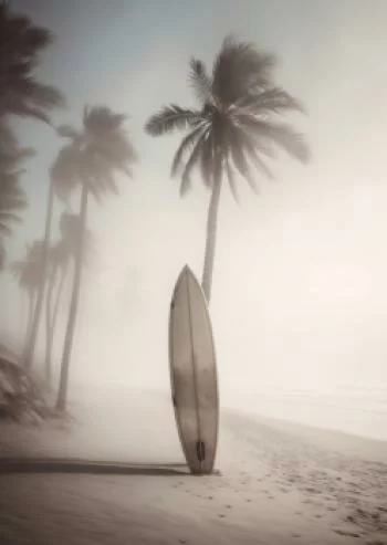 Plakat w ramie - deska surfingowa na plaży - obrazek 2