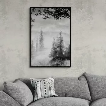 Obraz pionowy w ramie American Box - mglisty las