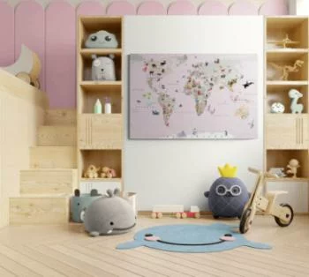 Obraz różowa mapa świata dla dzieci