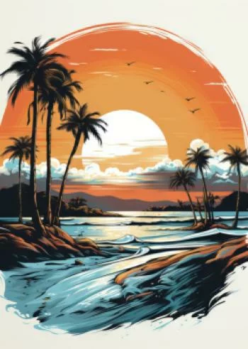 Plakat w ramie - zachód słońca z palmami i morzem - obrazek 2