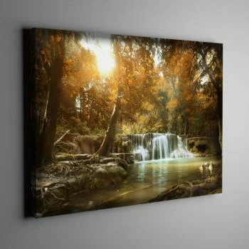 Obraz LED 45x30cm - wodospad w lesie