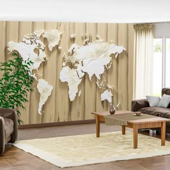 Fototapeta jasna mapa świata na drewnie