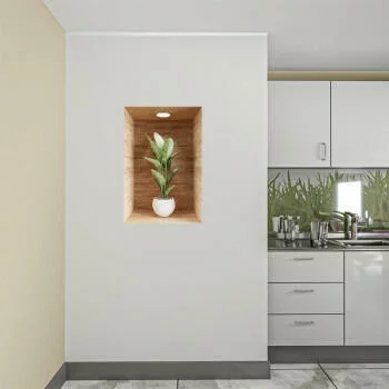 Naklejka na ścianę 3D do kuchni - kwiat w drewnianej wnęce III