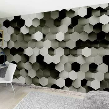 Fototapeta 3D Hexagony – efekt plastra miodu, szarości do salonu