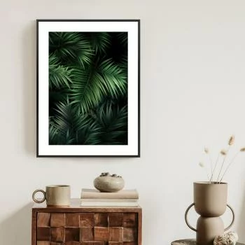 Plakat w ramie - ciemne liście bambusowe