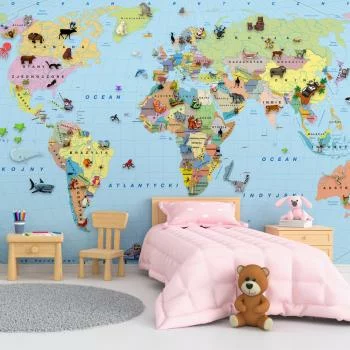 Fototapeta kolorowa mapa świata dla dzieci