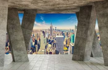 Fototapeta 3d Nowy Jork za betonowymi filarami