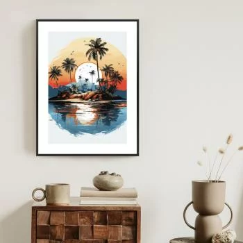Plakat w ramie - tropikalne palmy na bezludnej wyspie