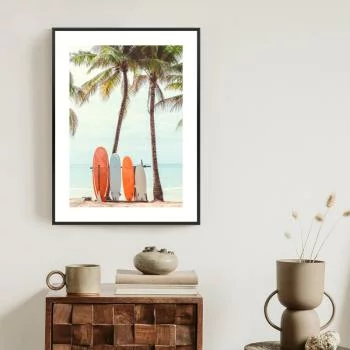 Plakat w ramie - surfing i drzewa palmowe