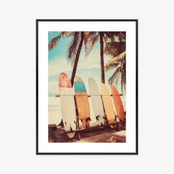 Plakat w ramie - palmy z deskami surfingowymi - obrazek 3